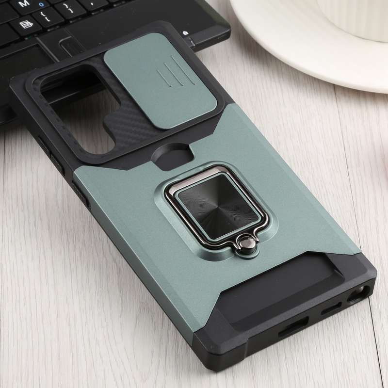 For Samsung Galaxy S22 Ultra 5G Sliding Camera Cover Design PC + TPU Shockproof Phone Case with Ring