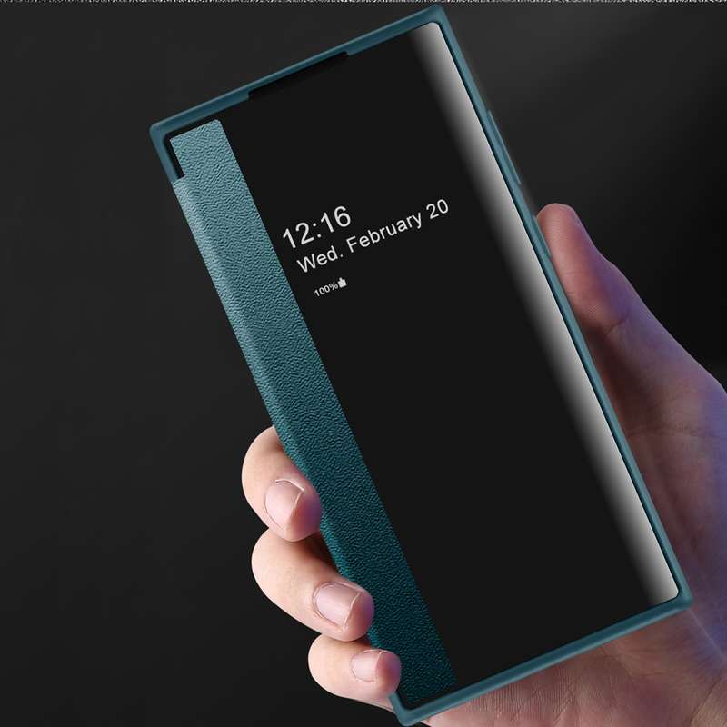 For Samsung Galaxy S22 Ultra 5G Window View Leather Phone Case(Green)