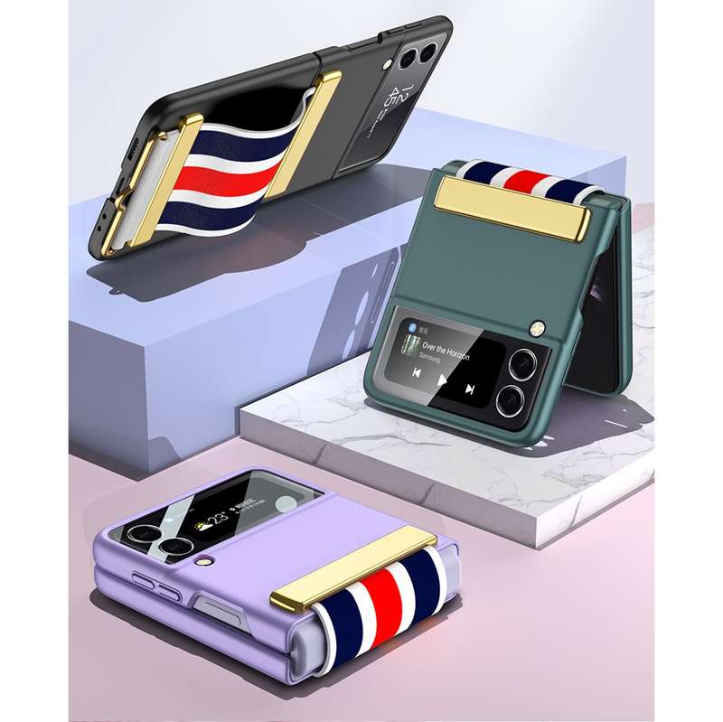 For Samsung Galaxy Z Flip3 5G GKK Ultra-thin Full Phone Flip Case with Color Wristband(Black)
