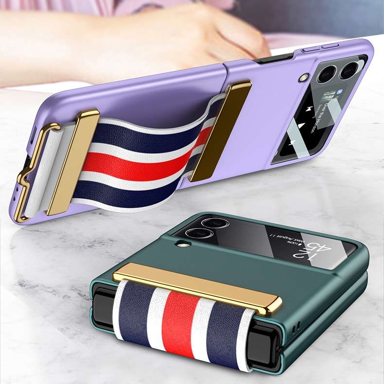 For Samsung Galaxy Z Flip3 5G GKK Ultra-thin Full Phone Flip Case with Color Wristband(Black)