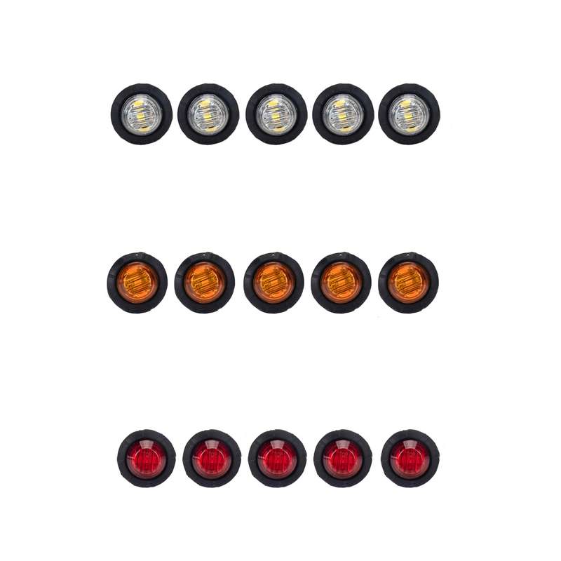 A5015 15 in 1 Red + Amber + White Light Truck Trailer LED Round Side Marker Lamp
