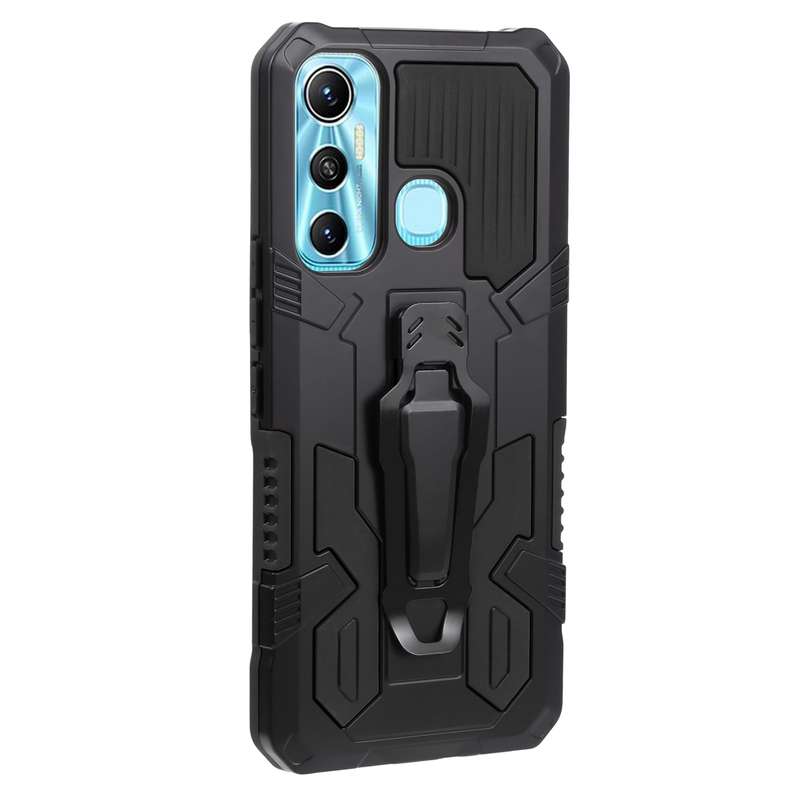 For Infinix Hot 11 Armor Warrior Shockproof PC + TPU Lanyard Phone Case(Grey)