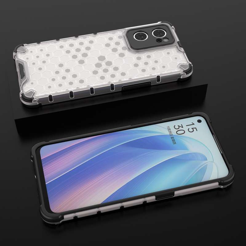 For OPPO Reno7 5G Honeycomb PC + TPU Phone Case(Black)