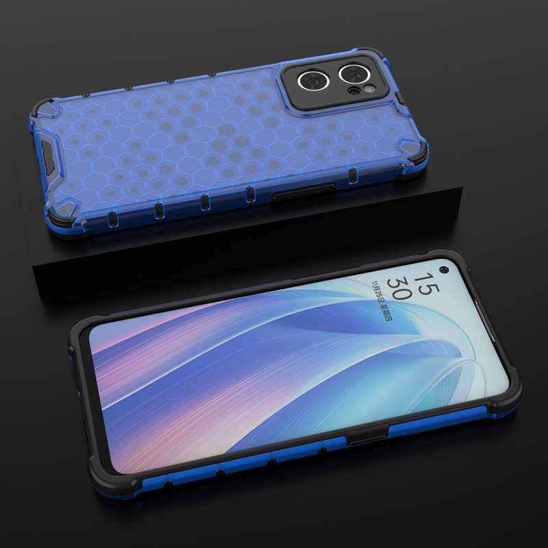 For OPPO Reno7 5G Honeycomb PC + TPU Phone Case(Black)