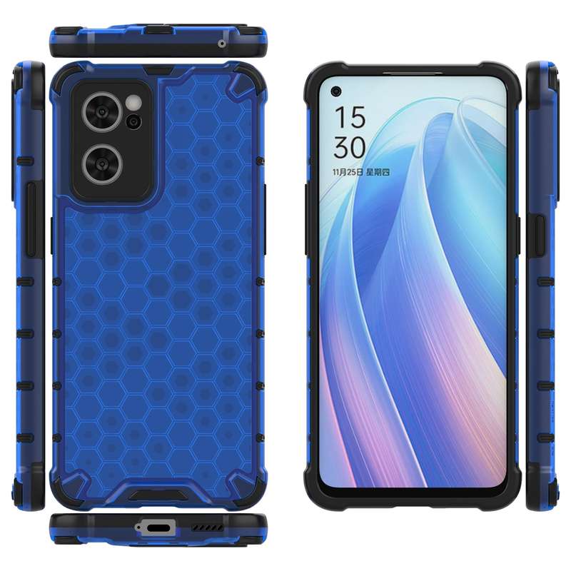 For OPPO Reno7 5G Honeycomb PC + TPU Phone Case(Black)