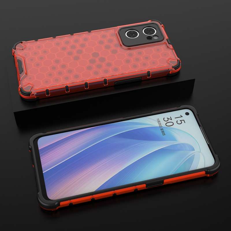 For OPPO Reno7 5G Honeycomb PC + TPU Phone Case(Black)