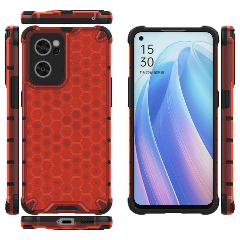 For OPPO Reno7 5G Honeycomb PC + TPU Phone Case(Black)