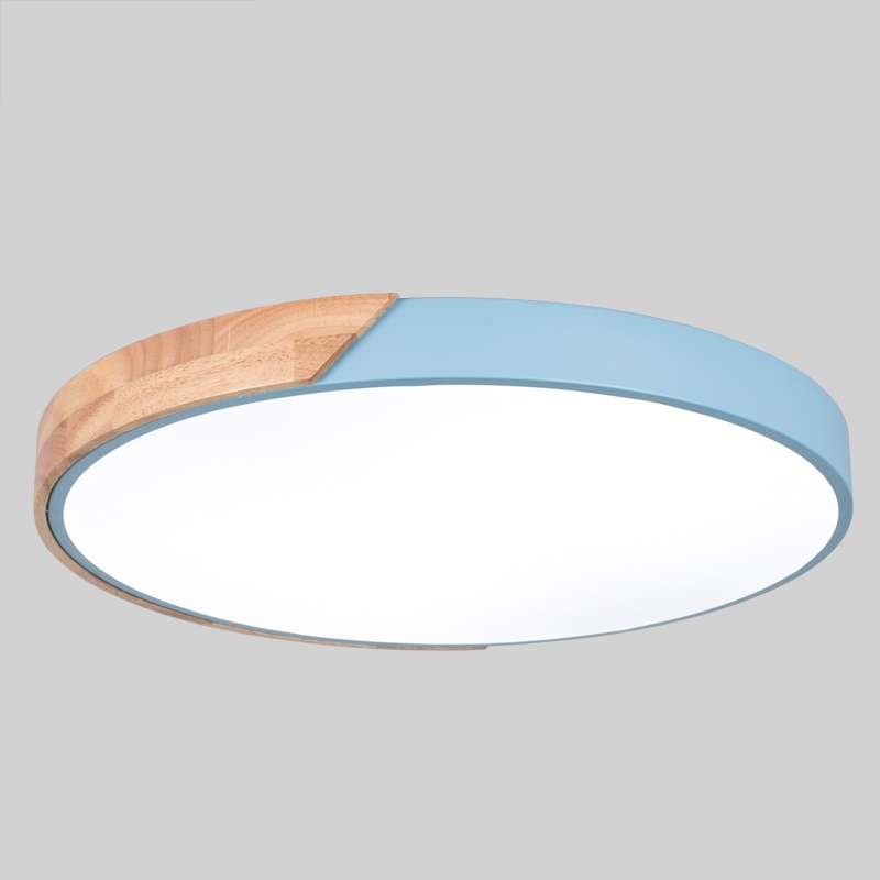 Wood Macaron LED Round Ceiling Lamp, Stepless Dimming, Size:23cm(Blue)