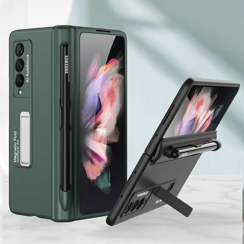 For Samsung Galaxy Z Fold3 5G GKK Magnetic Full Coverage Phone Flip Case with Pen Slot(Gold)