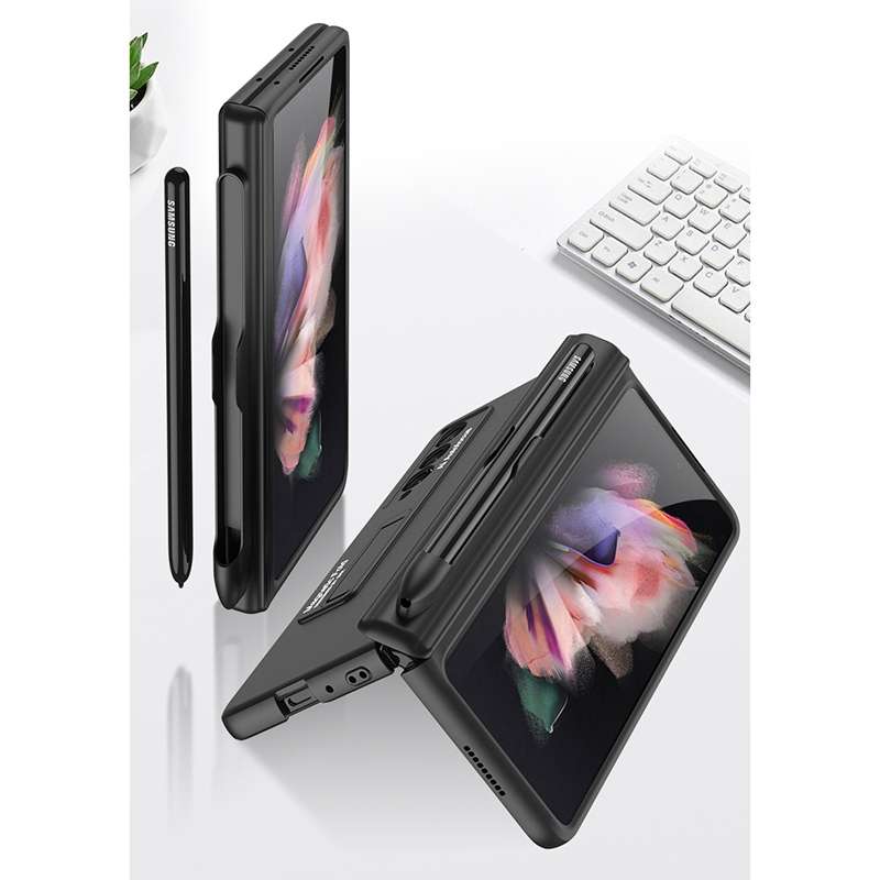 For Samsung Galaxy Z Fold3 5G GKK Magnetic Full Coverage Phone Flip Case with Pen Slot(Gold)