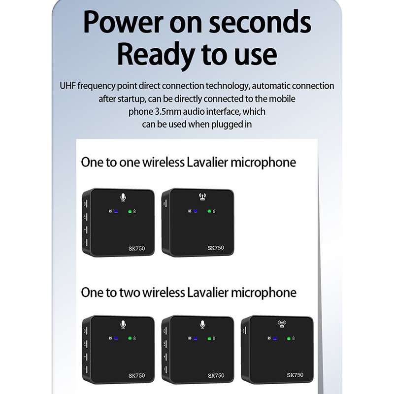 SK750 Type-C Charging One for One Wireless Lavalier Mini Microphone(Black)