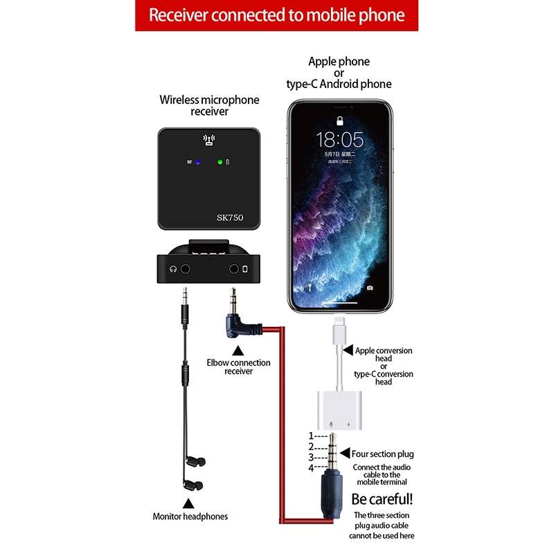 SK750 Type-C Charging One for One Wireless Lavalier Mini Microphone(Black)