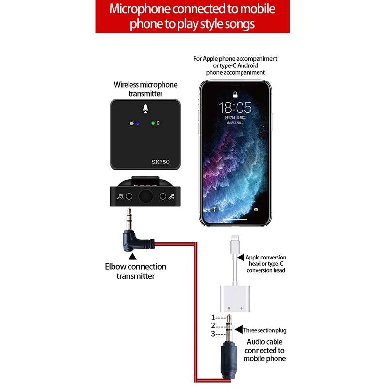 SK750 Type-C Charging One for One Wireless Lavalier Mini Microphone(Black)