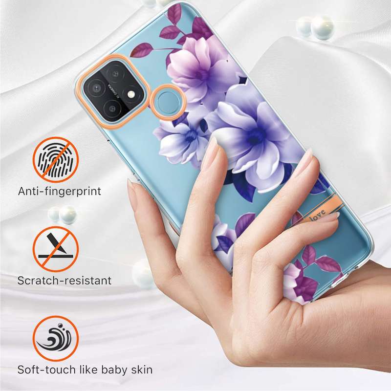 For OPPO A15 / A15S Flowers and Plants Series IMD TPU Phone Case(Orchid Peony)