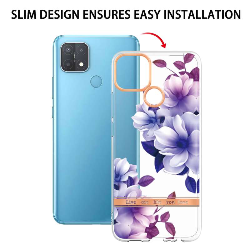 For OPPO A15 / A15S Flowers and Plants Series IMD TPU Phone Case(Orchid Peony)