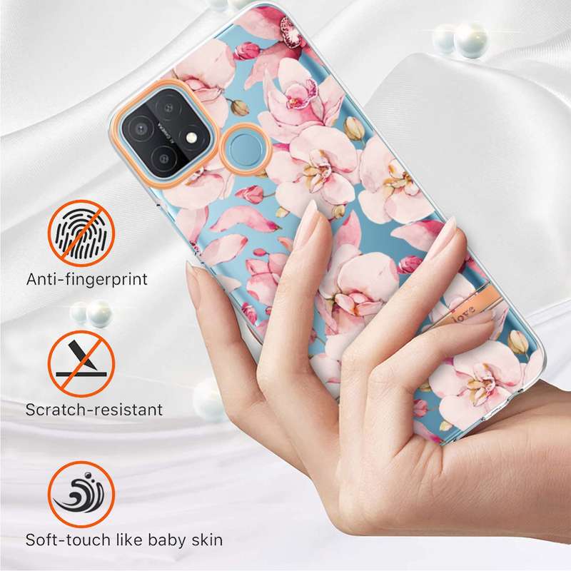 For OPPO A15 / A15S Flowers and Plants Series IMD TPU Phone Case(Orchid Peony)
