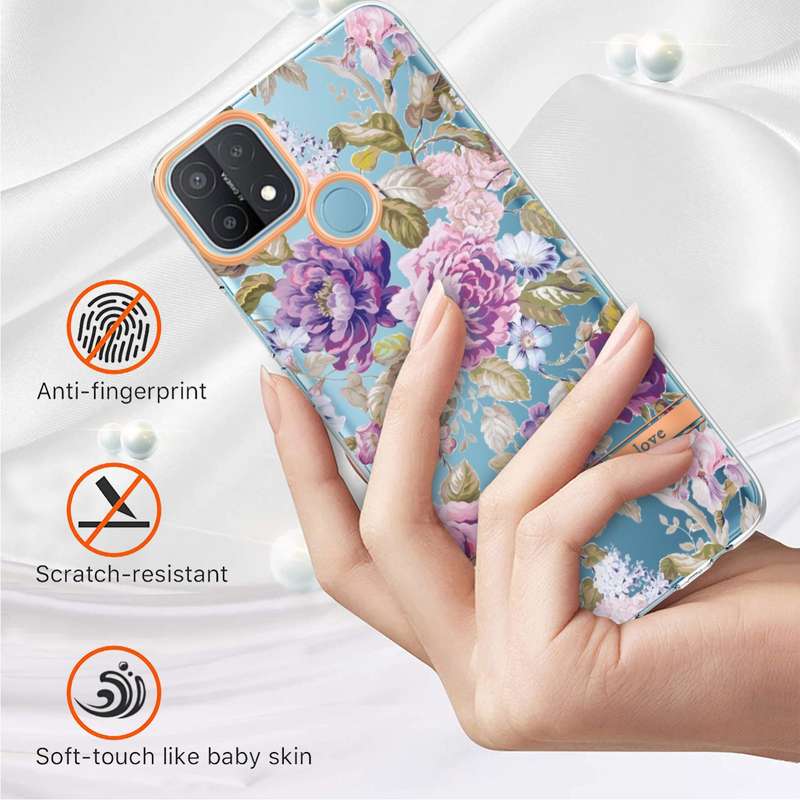 For OPPO A15 / A15S Flowers and Plants Series IMD TPU Phone Case(Orchid Peony)