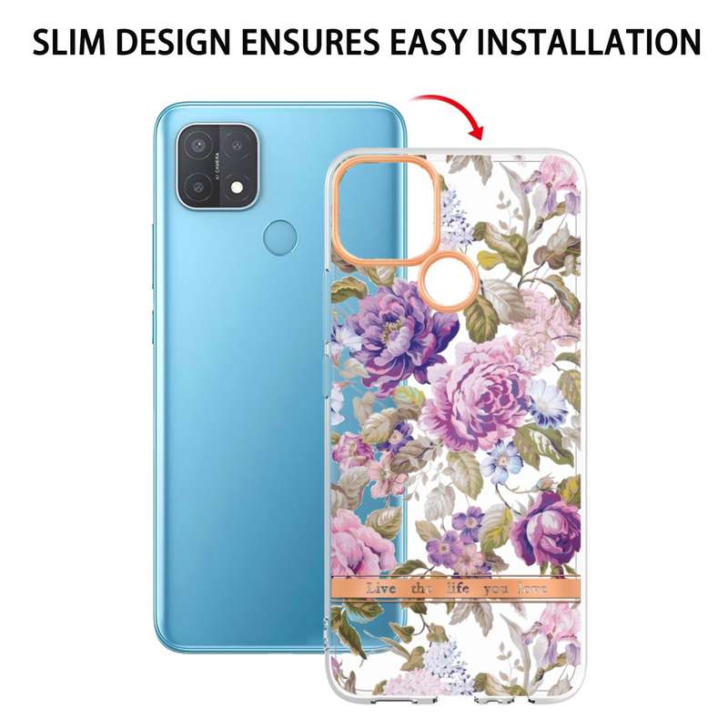 For OPPO A15 / A15S Flowers and Plants Series IMD TPU Phone Case(Orchid Peony)