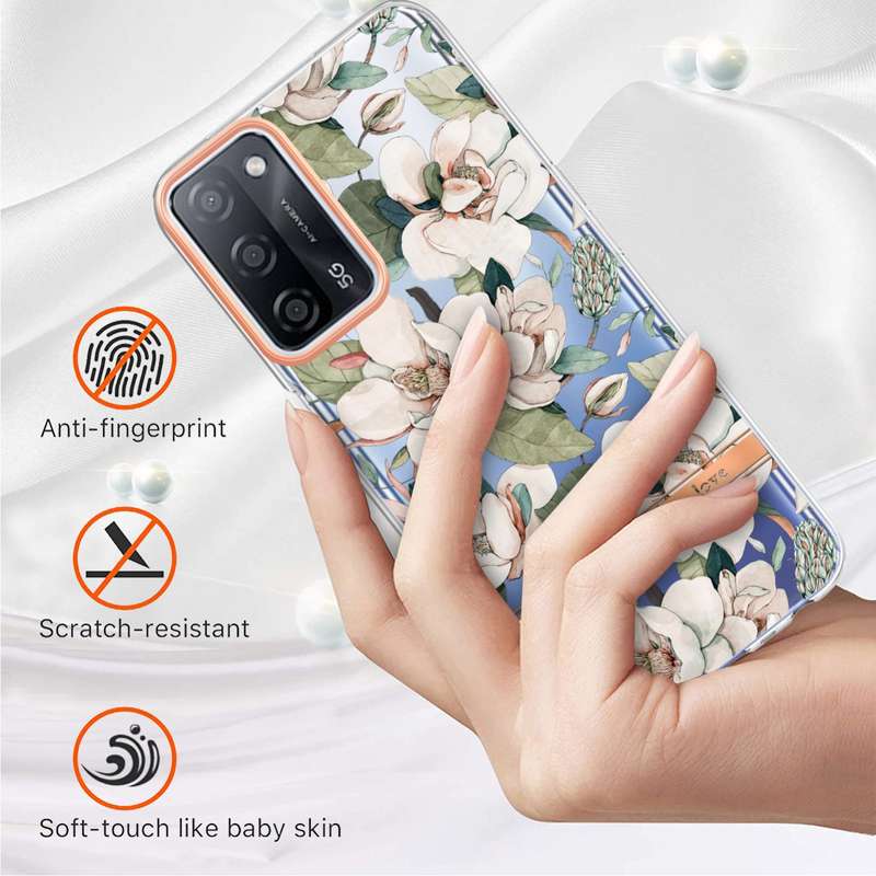 For LG Velvet Electroplating Splicing Marble Flower Pattern TPU Shockproof Case with Rhinestone Ring