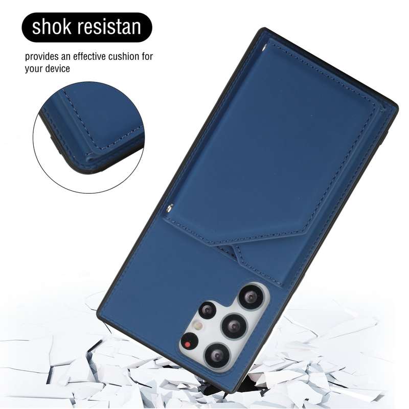 For Samsung Galaxy S22 Ultra 5G Skin Feel PU + TPU + PC Phone Case with Card Slots(Blue)