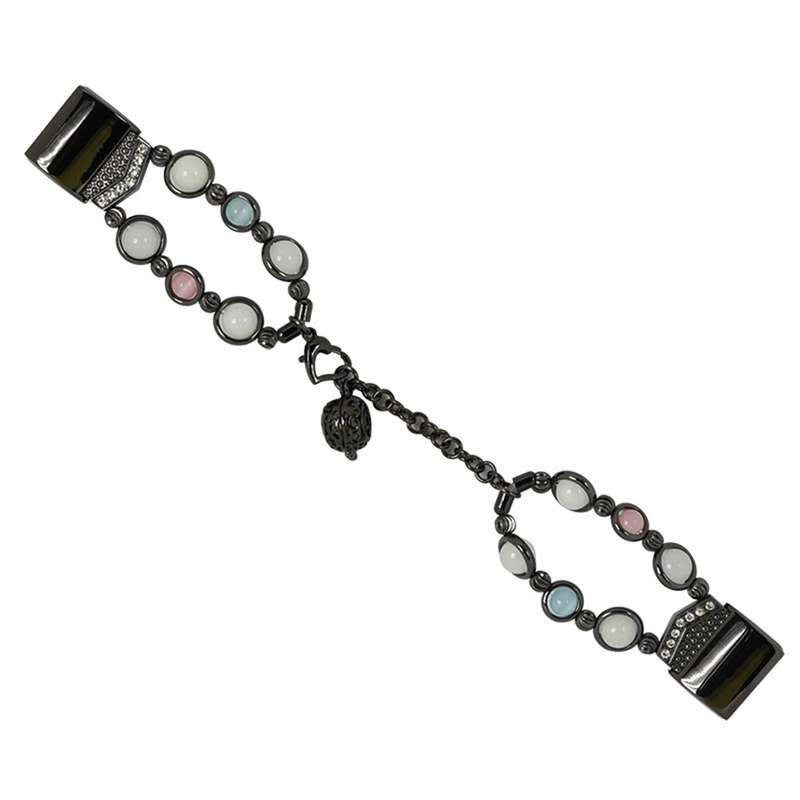 For Fitbit Charge 5 Agate Luminous Bead Steel Watch Band(Black)