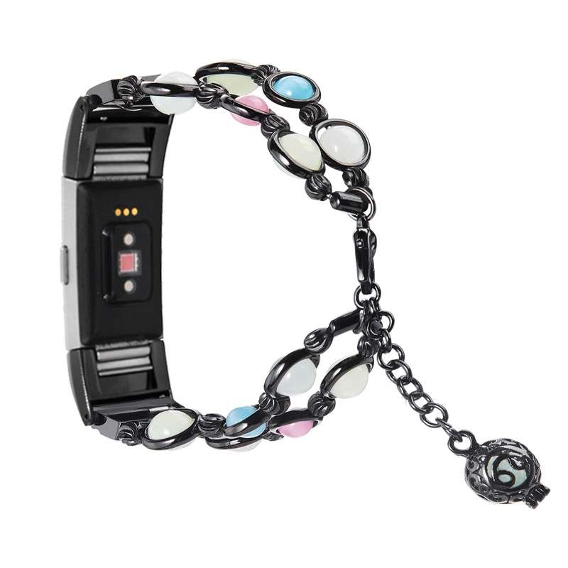For Fitbit Charge 5 Agate Luminous Bead Steel Watch Band(Silver)
