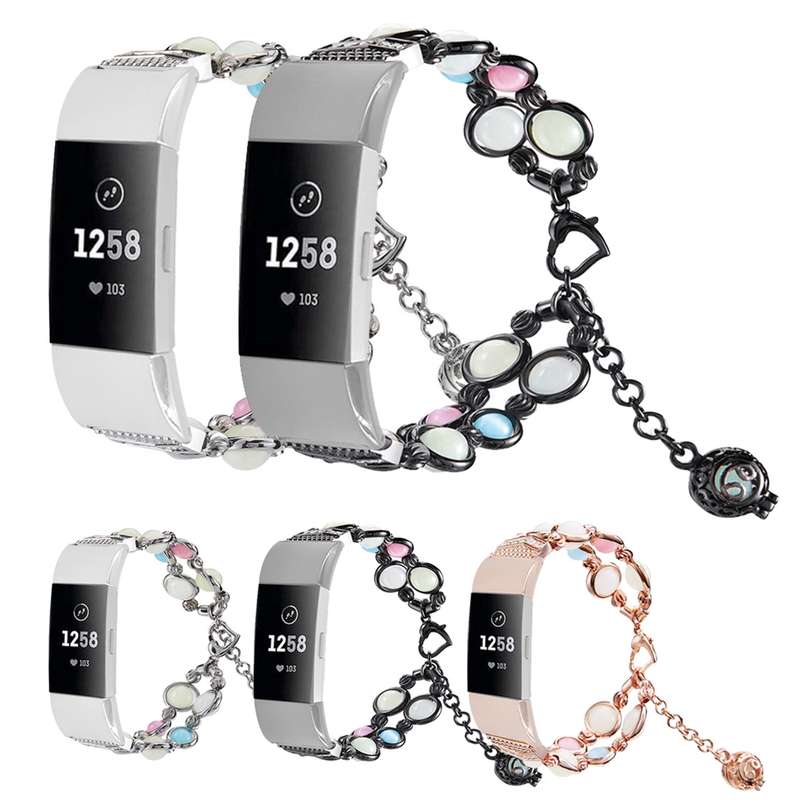 For Fitbit Charge 5 Agate Luminous Bead Steel Watch Band(Black)