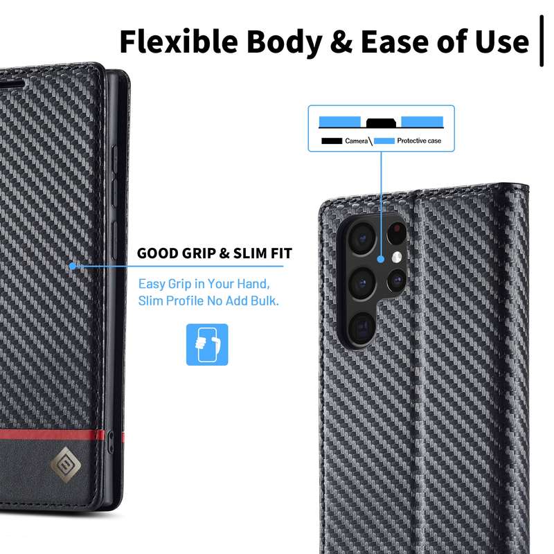 For Samsung Galaxy S22 Ultra 5G LC.IMEEKE Carbon Fiber Horizontal Flip Leather Phone Case(Vertical B
