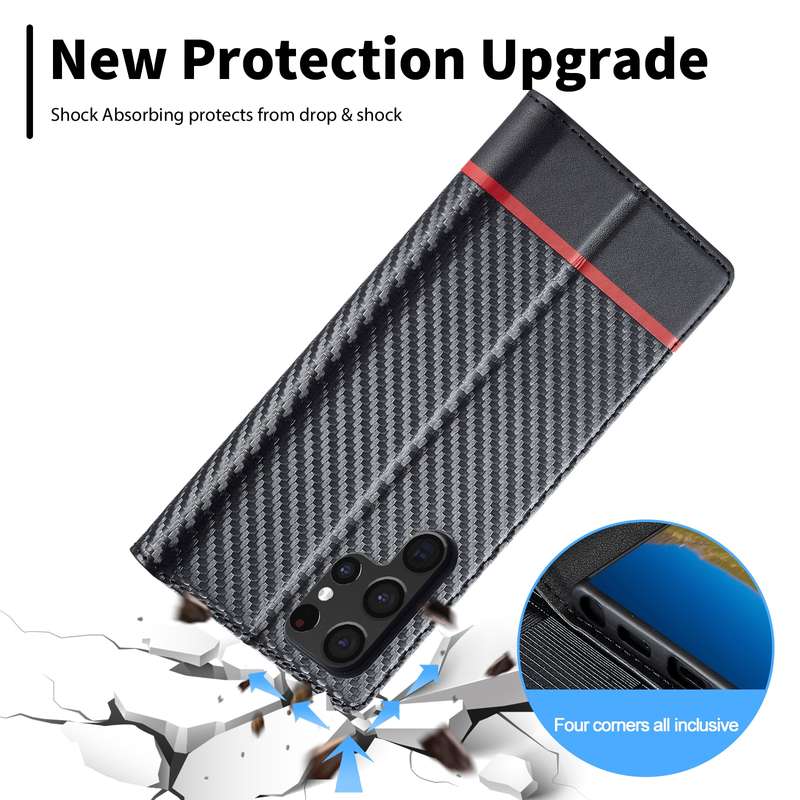 For Samsung Galaxy S22 Ultra 5G LC.IMEEKE Carbon Fiber Horizontal Flip Leather Phone Case(Vertical B