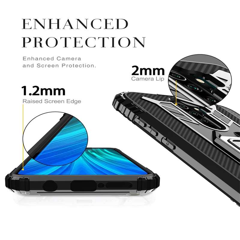 For iPhone X / XS Carbon Fiber Protective Case with 360 Degree Rotating Ring Holder(Black)