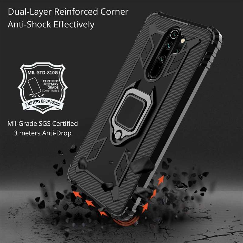 For Xiaomi Redmi Note 8 Pro Carbon Fiber Protective Case with 360 Degree Rotating Ring Holder(Black)