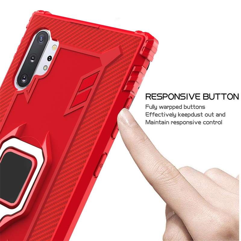 For Galaxy Note 10+ Carbon Fiber Protective Case with 360 Degree Rotating Ring Holder(Black)