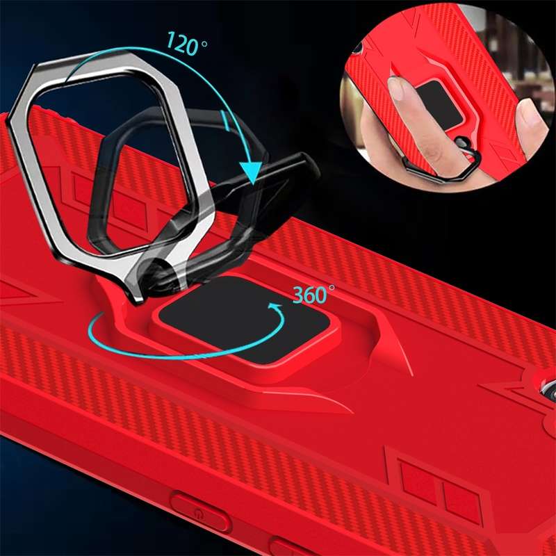 For Galaxy Note 10+ Carbon Fiber Protective Case with 360 Degree Rotating Ring Holder(Black)