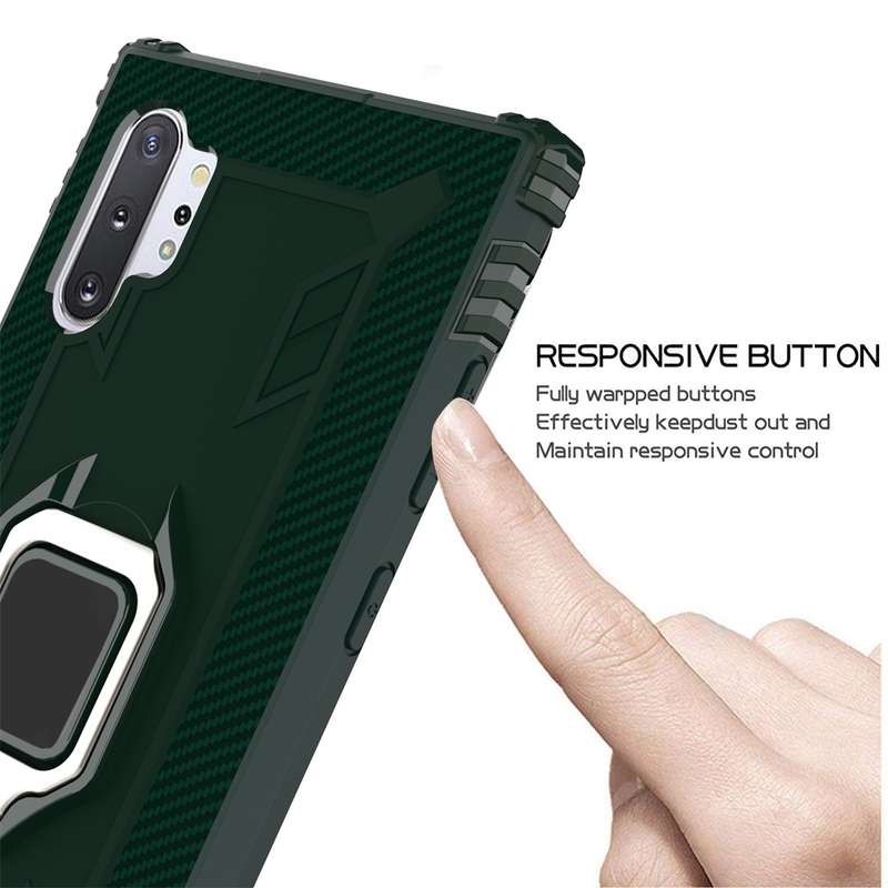 For Galaxy Note 10+ Carbon Fiber Protective Case with 360 Degree Rotating Ring Holder(Black)