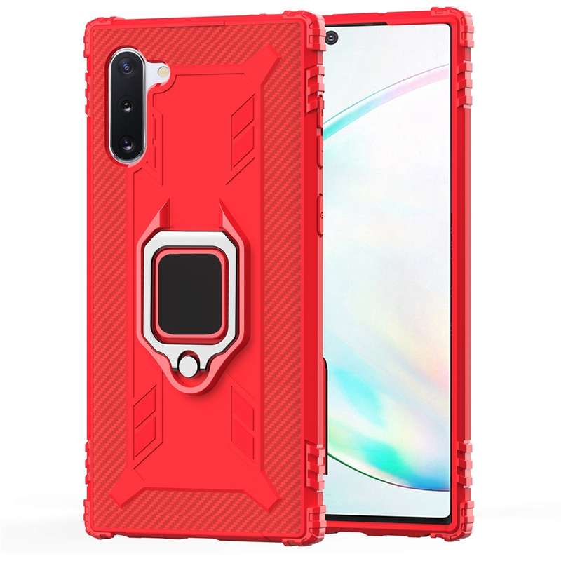 For Galaxy Note 10 Carbon Fiber Protective Case with 360 Degree Rotating Ring Holder(Black)