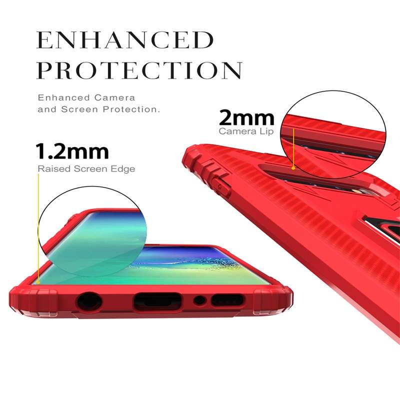 For Galaxy S10 Carbon Fiber Protective Case with 360 Degree Rotating Ring Holder(Black)