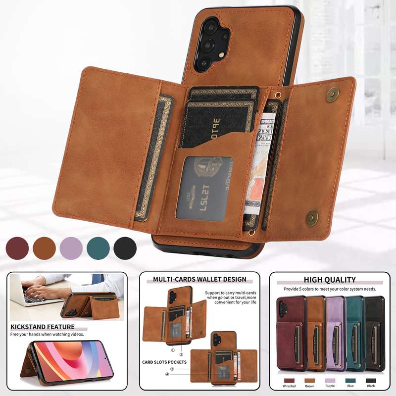 For Samsung Galaxy A32 5G Three-fold Leather Phone Case with Card Slot & Wallet & Holder(Brown)