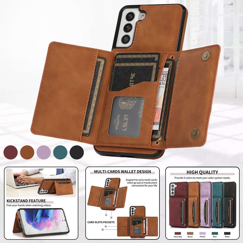 For Samsung Galaxy S21+ Three-fold Leather Phone Case with Card Slot & Wallet & Holder(Brown)