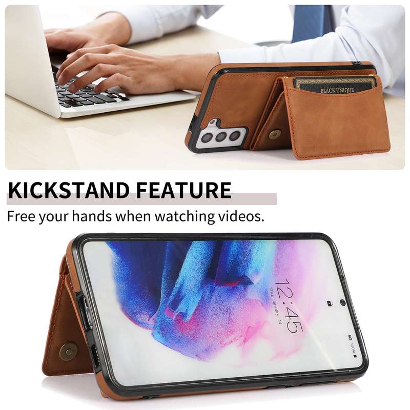 For Samsung Galaxy S21+ Three-fold Leather Phone Case with Card Slot & Wallet & Holder(Brown)
