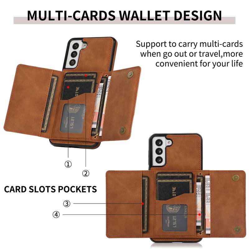 For Samsung Galaxy S21+ Three-fold Leather Phone Case with Card Slot & Wallet & Holder(Brown)