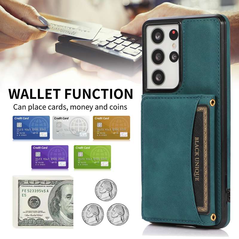 For Samsung Galaxy S21 Ultra Three-fold Leather Phone Case with Card Slot & Wallet & Holder(Green)