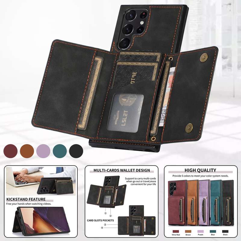 For Samsung Galaxy S21 Ultra Three-fold Leather Phone Case with Card Slot & Wallet & Holder(Green)