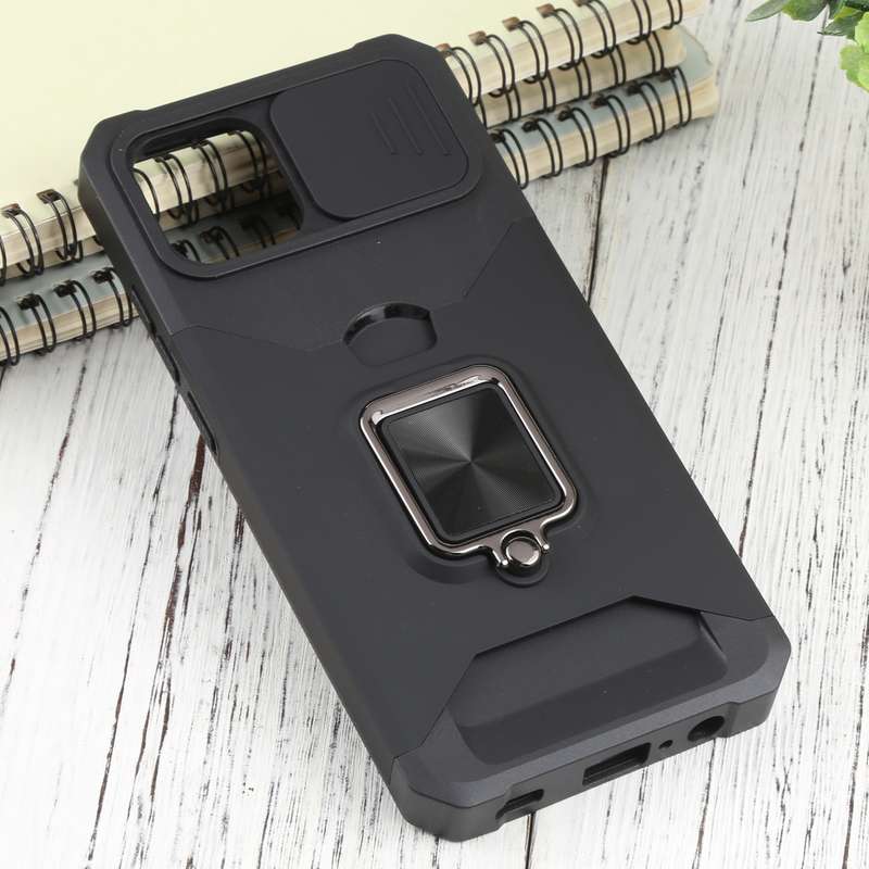 For Samsung Galaxy A03 Sliding Camera Cover Design PC + TPU Shockproof Phone Case(Black)