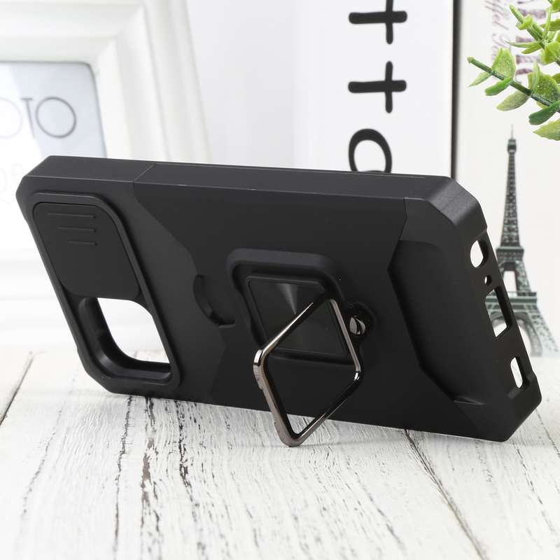 For Samsung Galaxy A03 Sliding Camera Cover Design PC + TPU Shockproof Phone Case(Black)