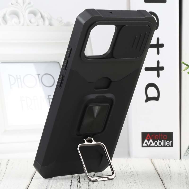 For Samsung Galaxy A03 Sliding Camera Cover Design PC + TPU Shockproof Phone Case(Black)