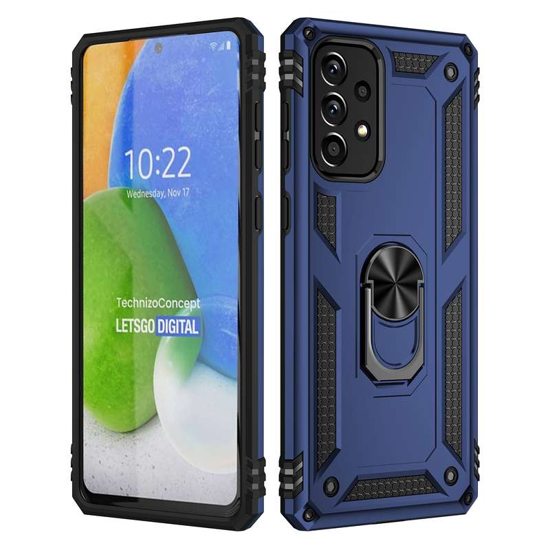 For Samsung Galaxy A73 5G Shockproof TPU + PC Phone Case with Holder(Blue)