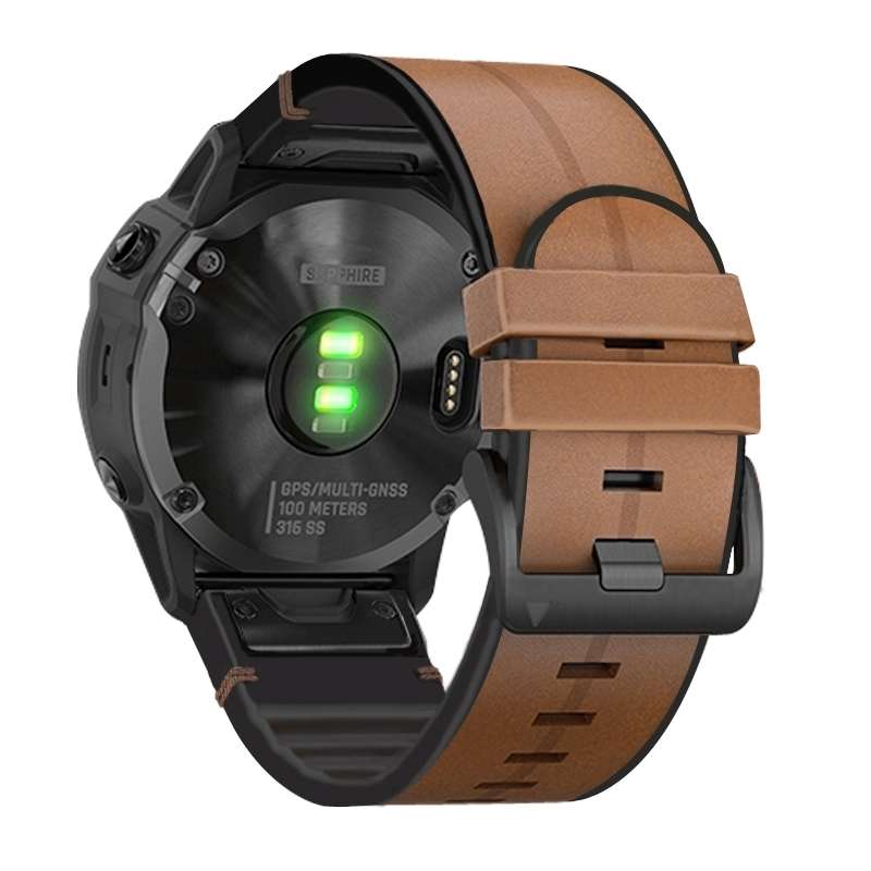 For Garmin Fenix 7X Silicone + Leather Quick Release Watch Band(Brown)