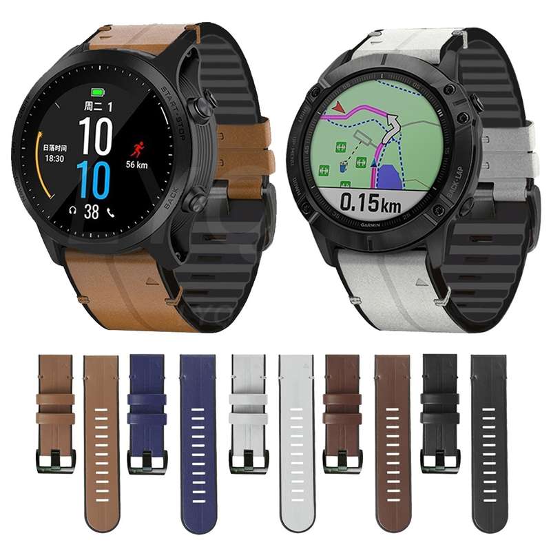 For Garmin Fenix 7X Silicone + Leather Quick Release Watch Band(Brown)