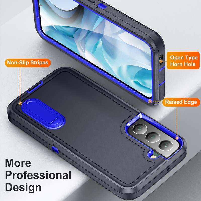 For Samsung Galaxy S22 5G 3 in 1 Rugged Holder Phone Case(Purple+Pink)