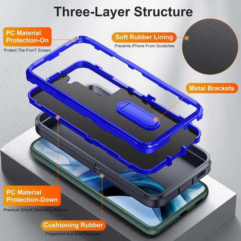 For Samsung Galaxy S22 5G 3 in 1 Rugged Holder Phone Case(Purple+Pink)
